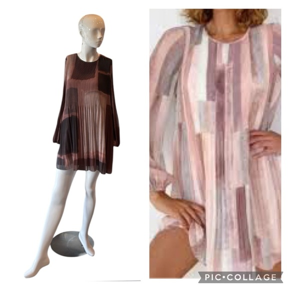 Aritzia Wilfred Elba Pleated Plum Geo Print Chiffon Mini Dress Size XS NWT - Picture 1 of 16